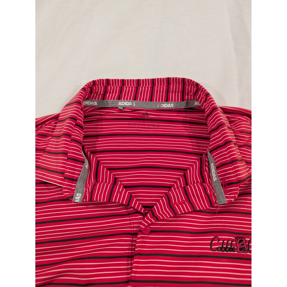 Adidas Mens Large Red Black Striped Golf‎ Polo Shirt Cobble Creek Short Sleeve - Picture 2 of 8